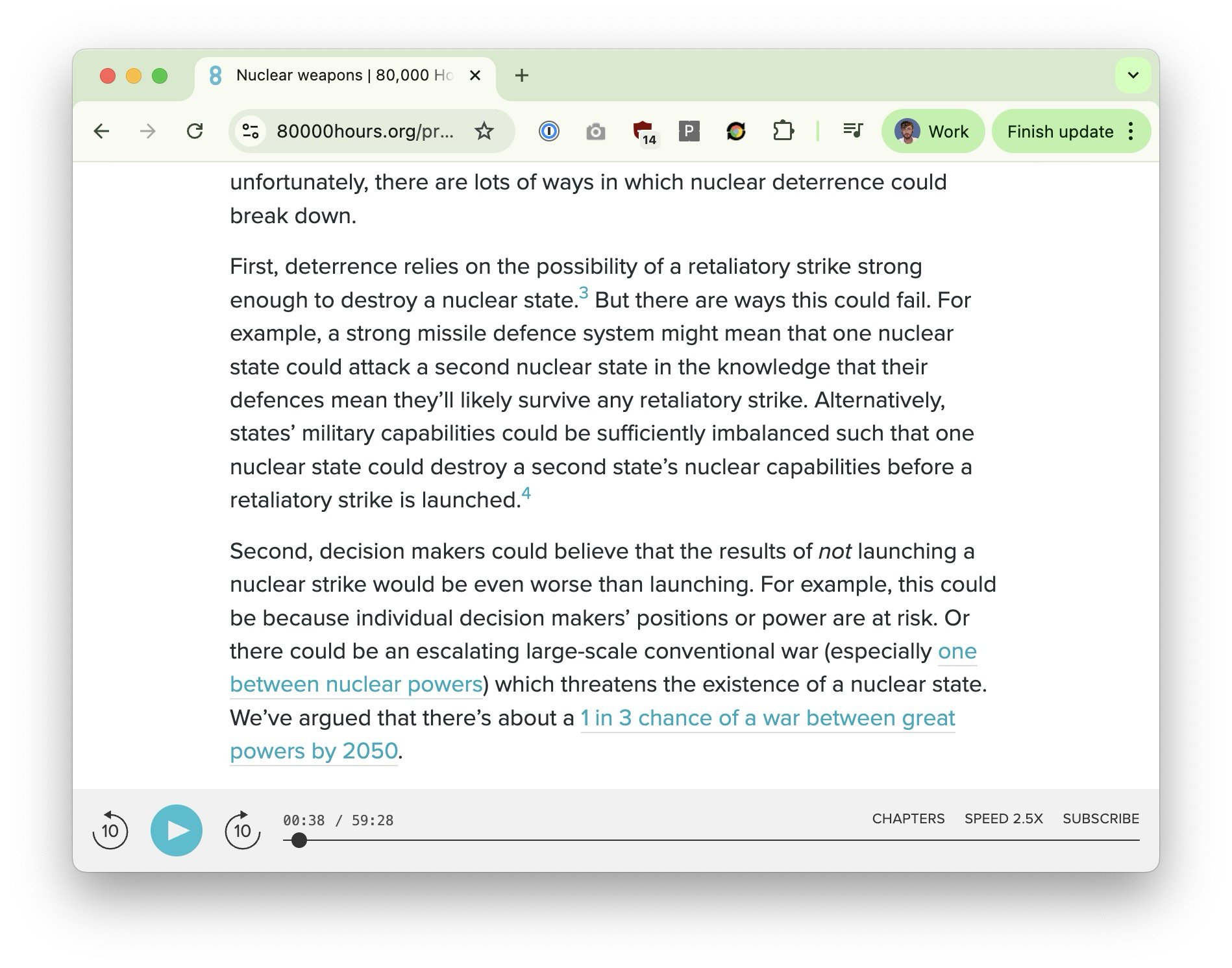 A web page with the TYPE III AUDIO floating player fixed to the bottom of the browser window.