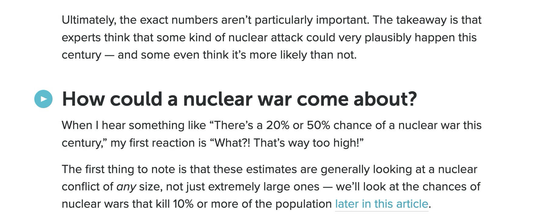 A page heading with a circular play button to its left.